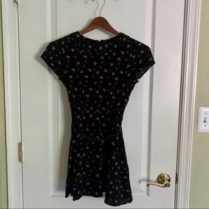 Collared Black Floral Dress with Belt